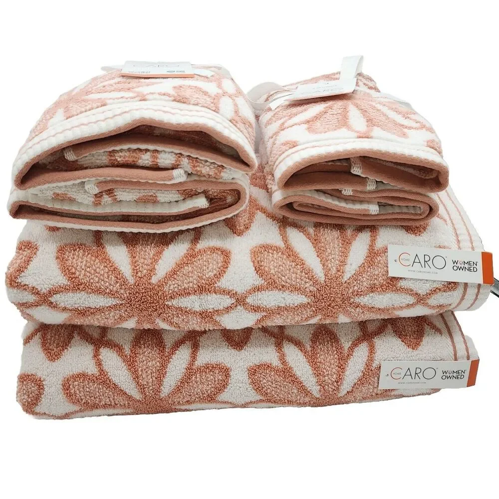 Caro Home 6pc Daisydays Cotton‎ Bath Towel Set 2Bath 2Hand 2Tip Rose And White